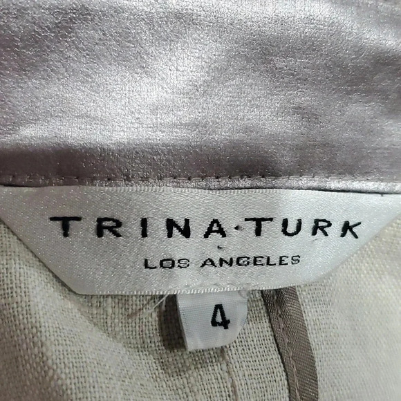 Trina turk cropped purple pink silver metallic short sleeve coated linen jacket - Picture 5 of 6